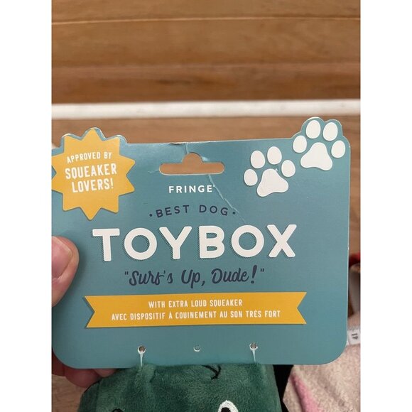 NWT Plush Dinosaur Dog Toy With Squeaker & Surfboard By Fringe Best Dog Toybox - Picture 5 of 5